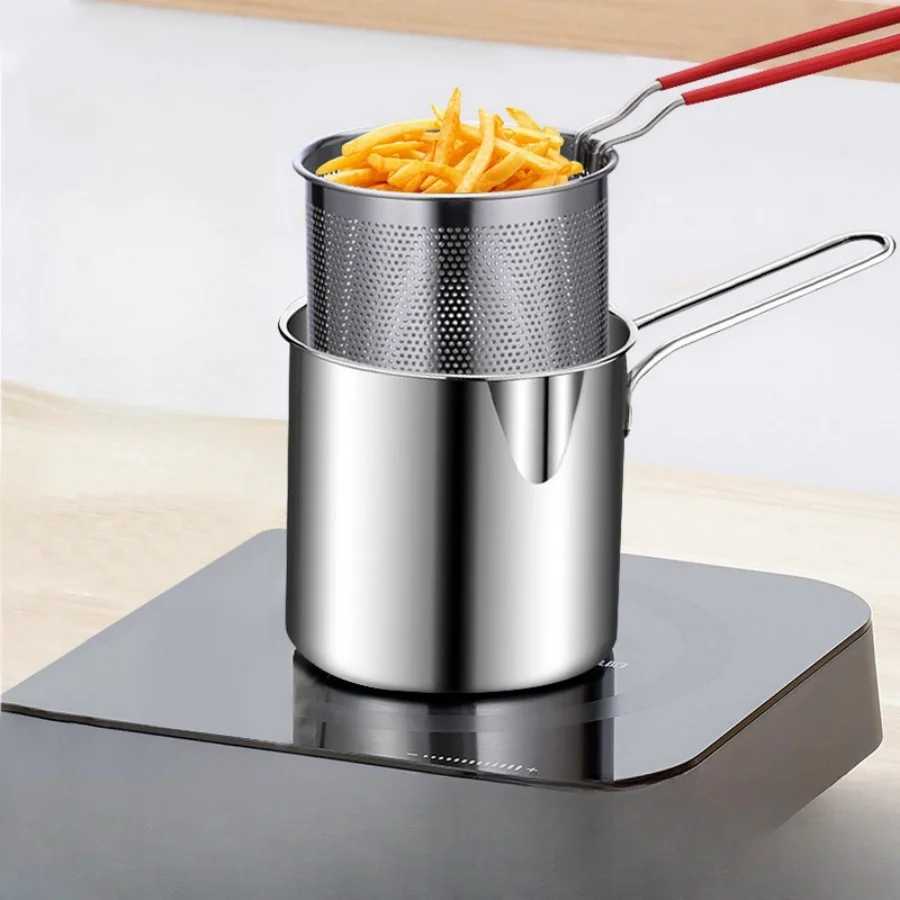 Compact Stainless Steel Deep Fryer Filter Rack Essential for Home Cooking Crispy Chips Fish Easy Use Kitchen Utensil Pans