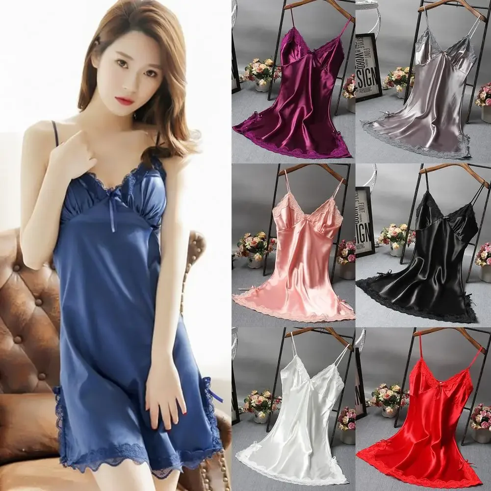Sexy Lace Patchwork Camisola Lingerie Nighty Wedding Silk Dress Sleep Wear Nightdress Clothes Women's Nightgowns Sexy Nightwear