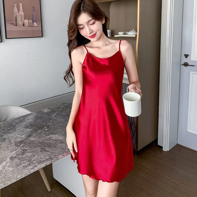 Women Silk Nightgowns Sexy Sleepwear Sleeping Dress Summer Pijamas Backless Slip dress lounge-wear Night Dress Ladies Sleepwear
