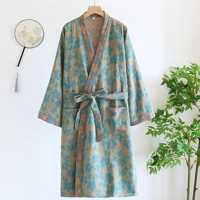 Pure Cotton Robe Women's Pajamas 3/4 Sleeve Spring Autumn Bathrobe Female Winter Morning Loose Home Wear Sleep Wedding Dress